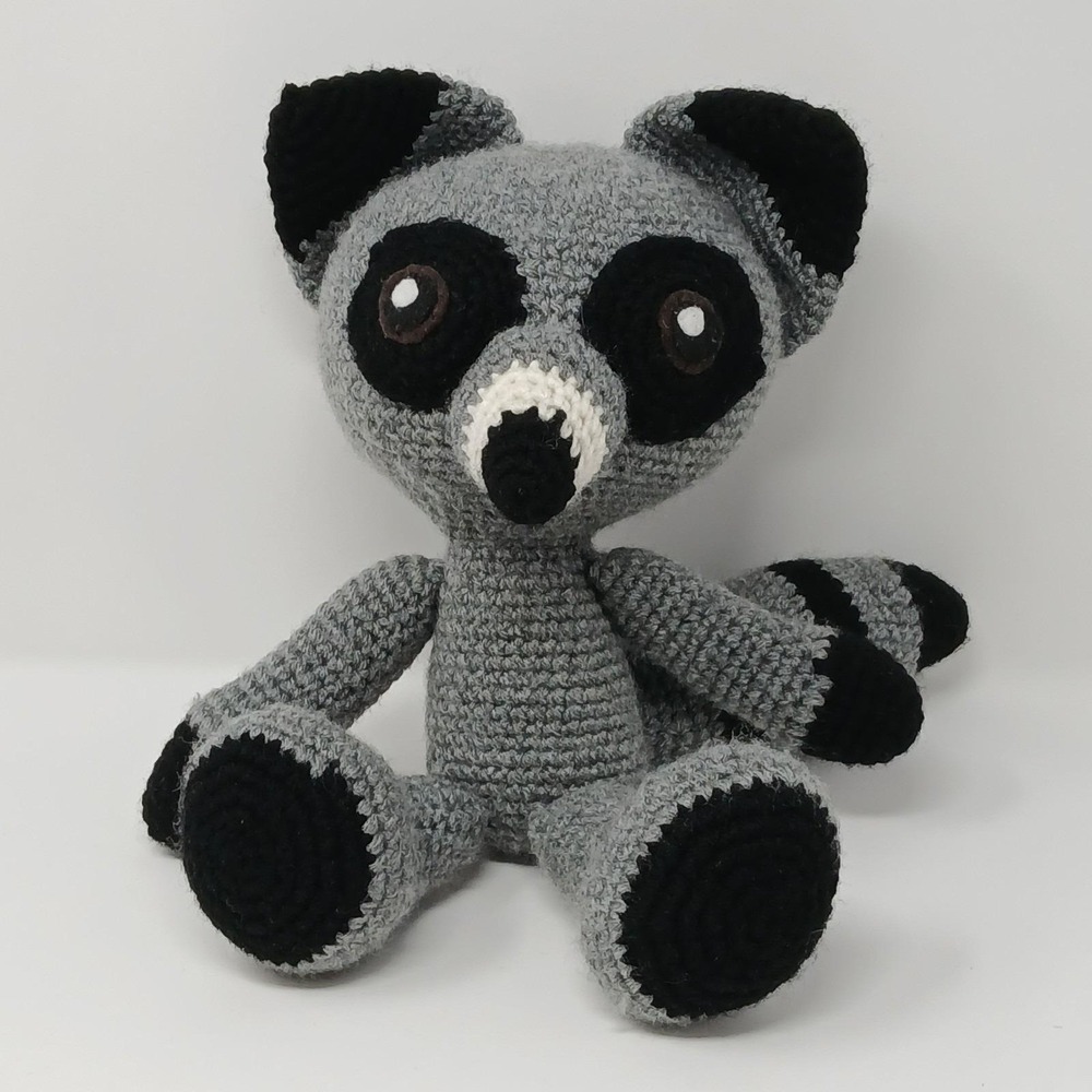 Adorable Handmade Gray Raccoon Doll Crocheted Stuffed Animal Plush Toy 13 Inches